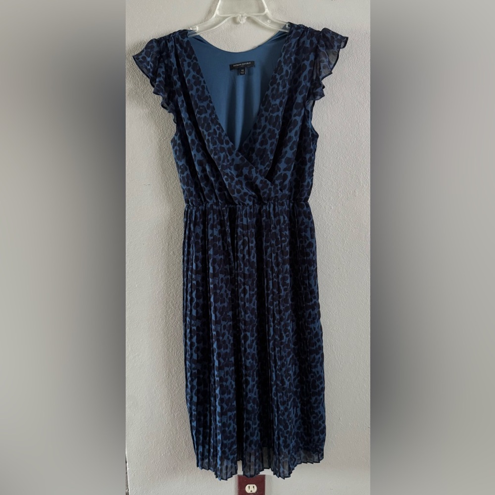 Banana Republic Women's Blue & Black Leopard Print Pleated Midi Dress Sz XS